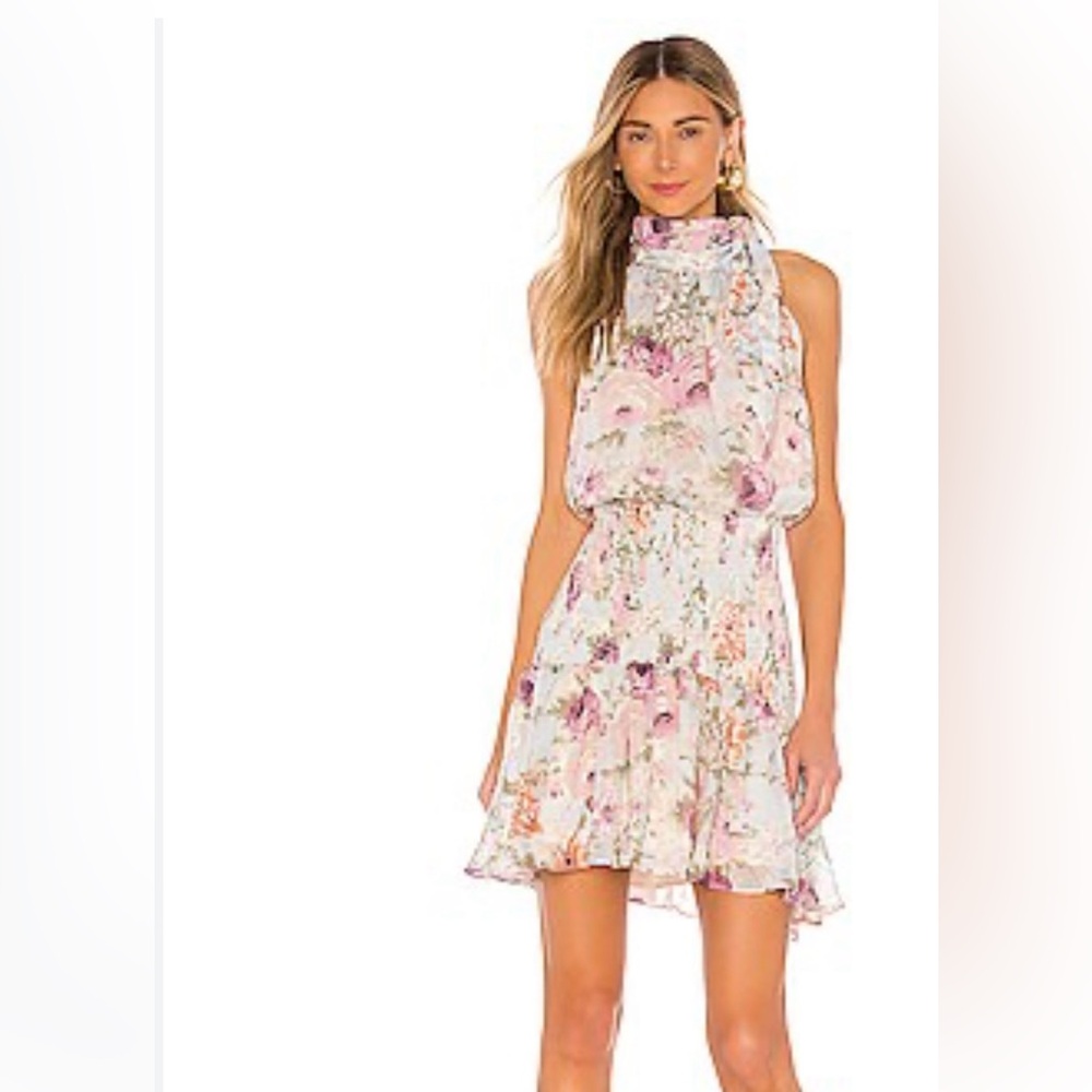 Floral High-Neck Ruffled Mini Dress - Pink Floral